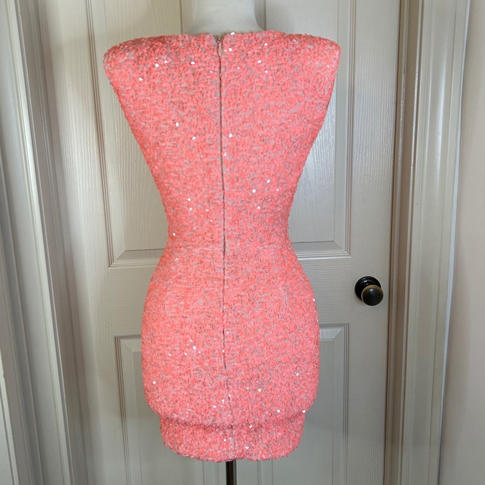Helsi Jodi NWT Coral Sequin Mini Dress Sleeveless plunging Party Cocktail XS - Picture 3 of 11